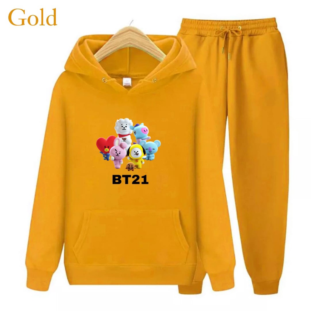 Hzl_outfit Setelan Hoodie Sweater Anak BT21 SETELAN BT21 S.M.XL (BAYAR DITEMPAT)