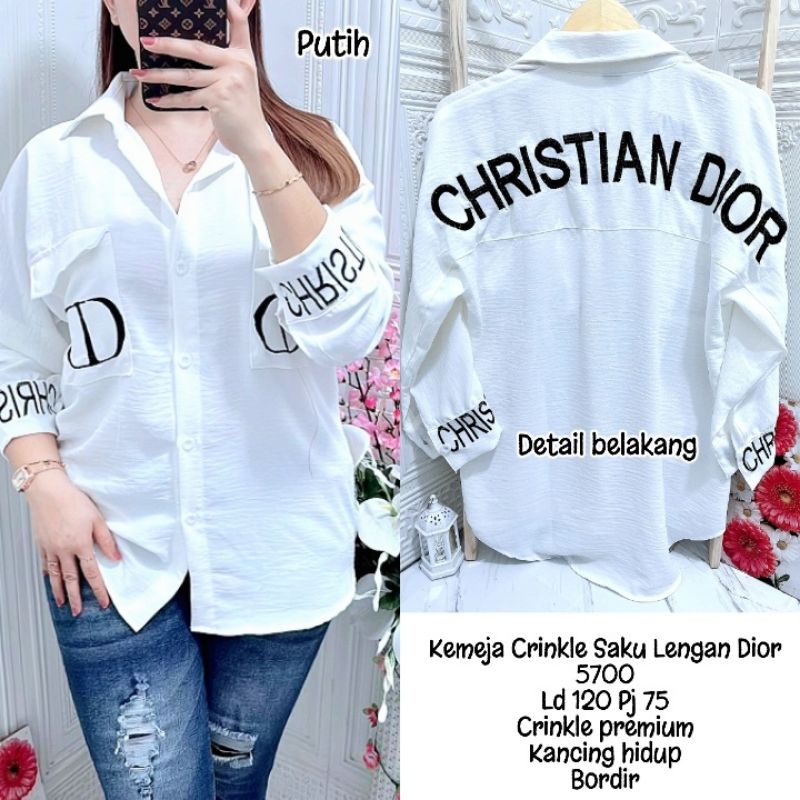 Kemeja Crinkle Saku LenganDior 5700 Putih