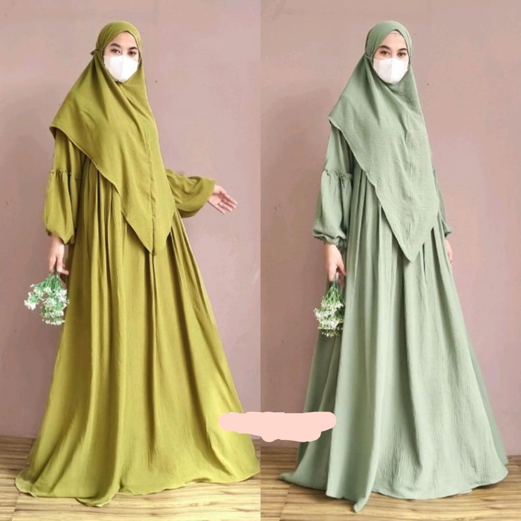 Abaya Set MAZAYA Gamis Free Khimar - setelan viral- dress crinkel