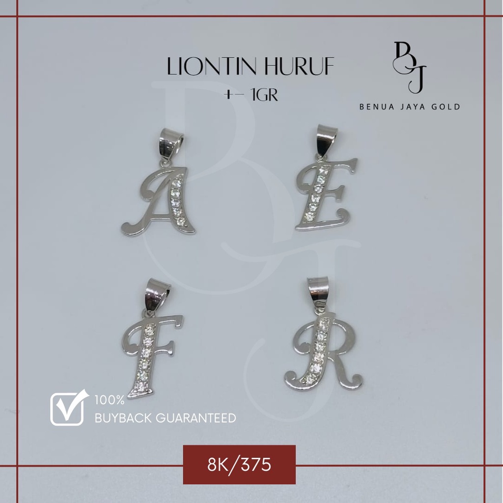 Liontin Huruf Emas Putih 8K/375