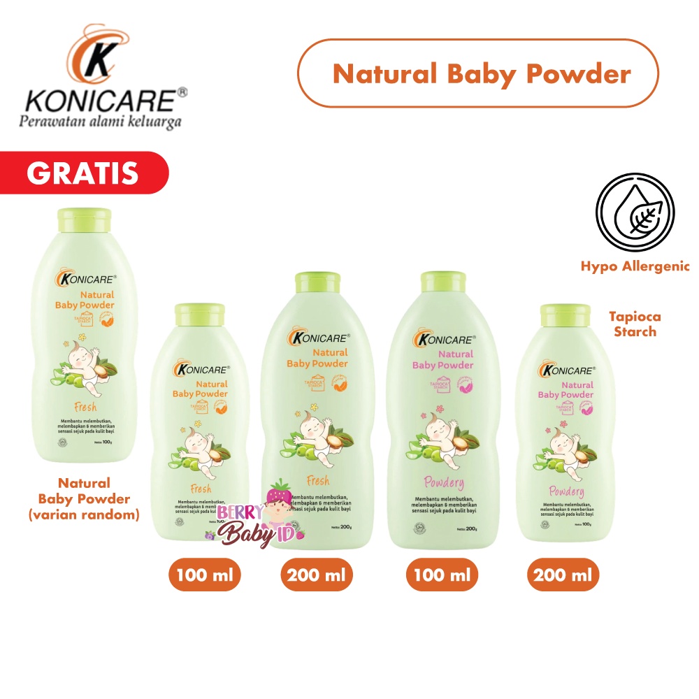 Konicare Natural Baby Powder Bedak Tabur Bayi Powdery Fresh 100 200 gr Berry Mart