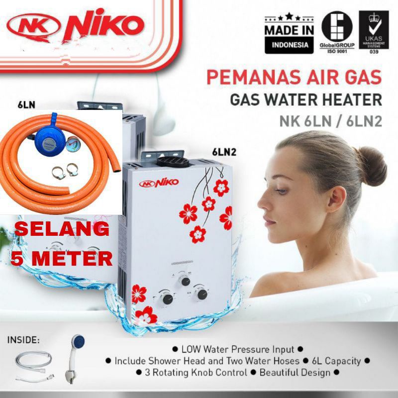 Niko , NK6LN Putih , Gas , Water , Heater, Water Hiter - Water Heter Pemanas Air