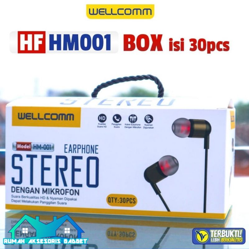 HF WELLCOMM HM-001 Earphone Hansfree headset super Mega bass