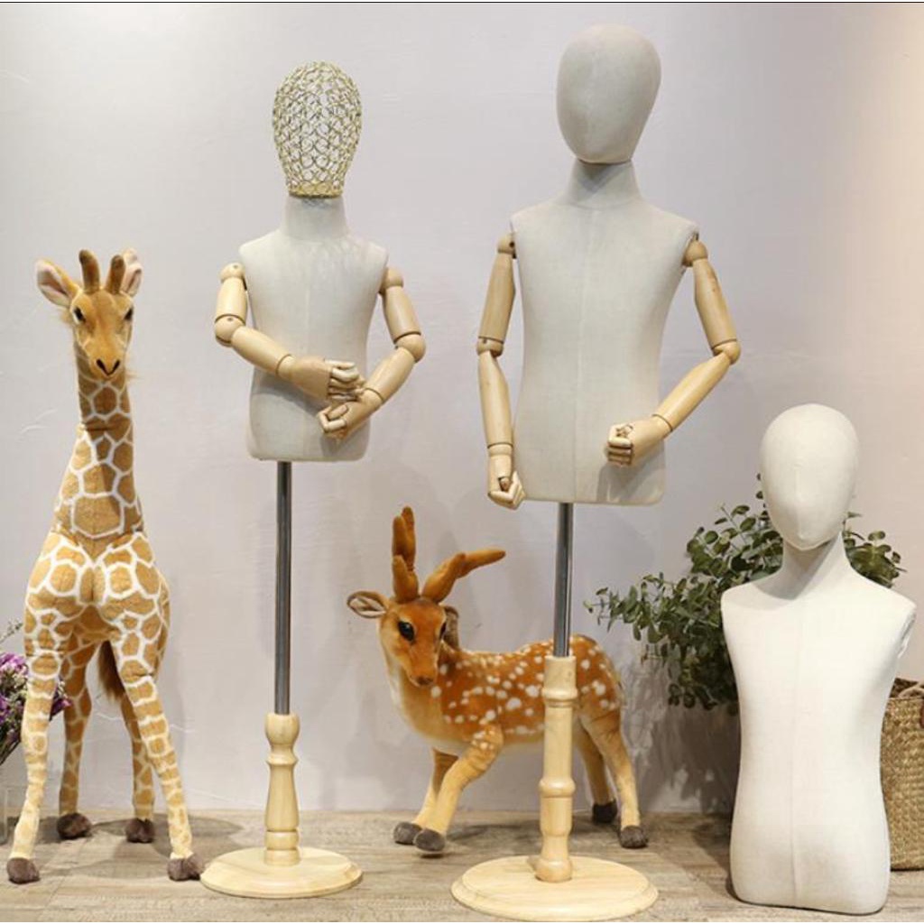 Patung Manekin DM Anak Tangan Robot Tiang Kayu Kepala Foam Display Pakaian Manekin Dummy Anak Patung Anak-BH