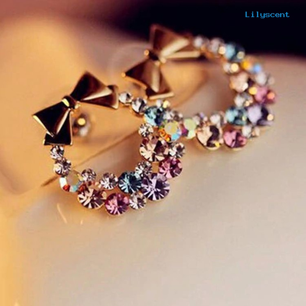 [LS] Wanita Multicolor Berlian Imitasi Hias Ikatan Simpul Dekorasi Stud Earrings Perhiasan Hadiah