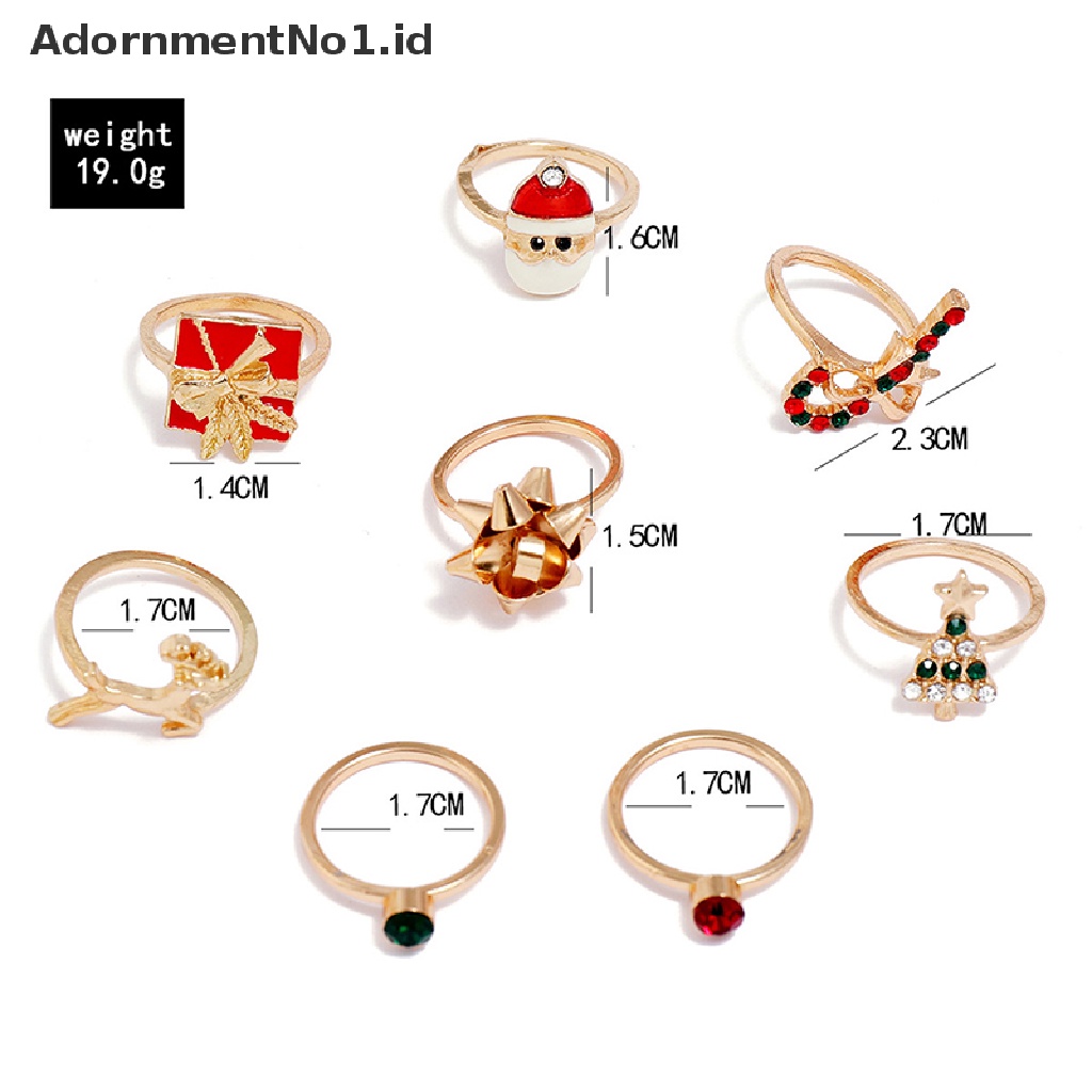 [AdornmentNo1] 8pcs/set Cincin Natal Untuk Wanita Kristal Pohon Natal Tongkat Santa Claus Cincin set Selamat Tahun Baru Pesta Perhiasan Hadiah Perempuan [ID]