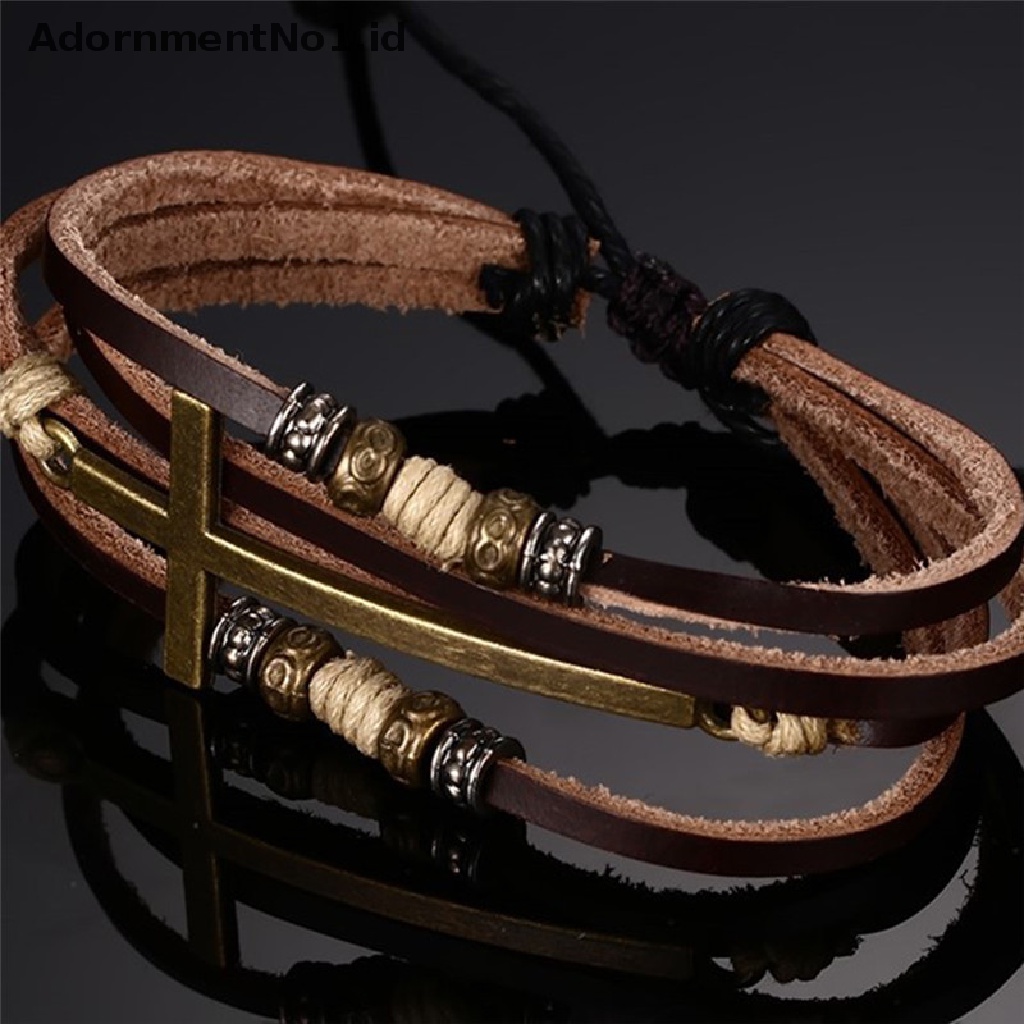 [AdornmentNo1] Gelang Salib Kulit Bangles Adjustable Bohemia Rantai Gelang Pria Perhiasan [ID]