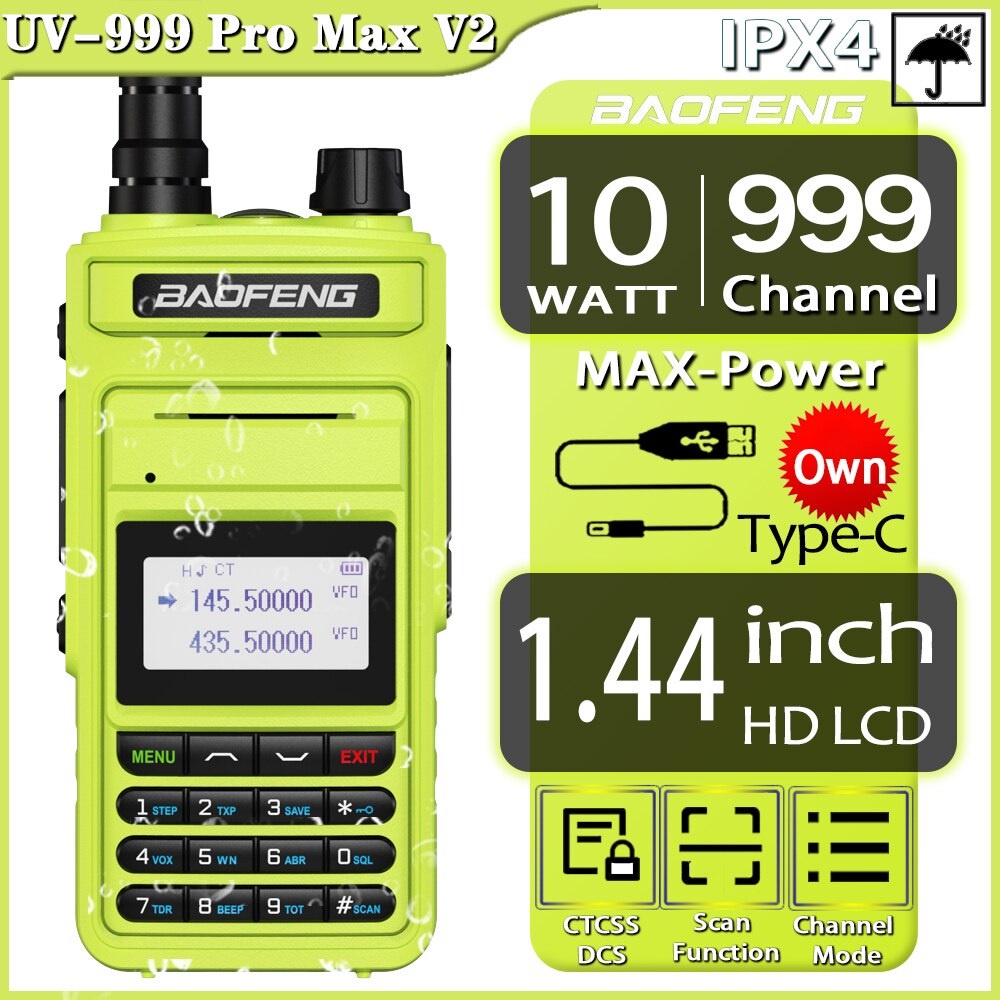 HT UV-999 PRO MAX Walkie Talkie Dual Band IPX4 Waterproof 10W