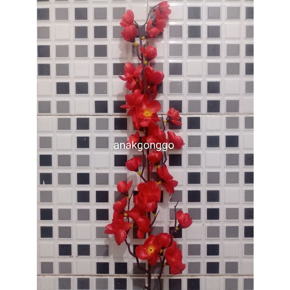 Bintara Florist Artificial Dekorasi Cafe Hotel Bunga Hias Plastik Sakura Merah Harga per Tangkai