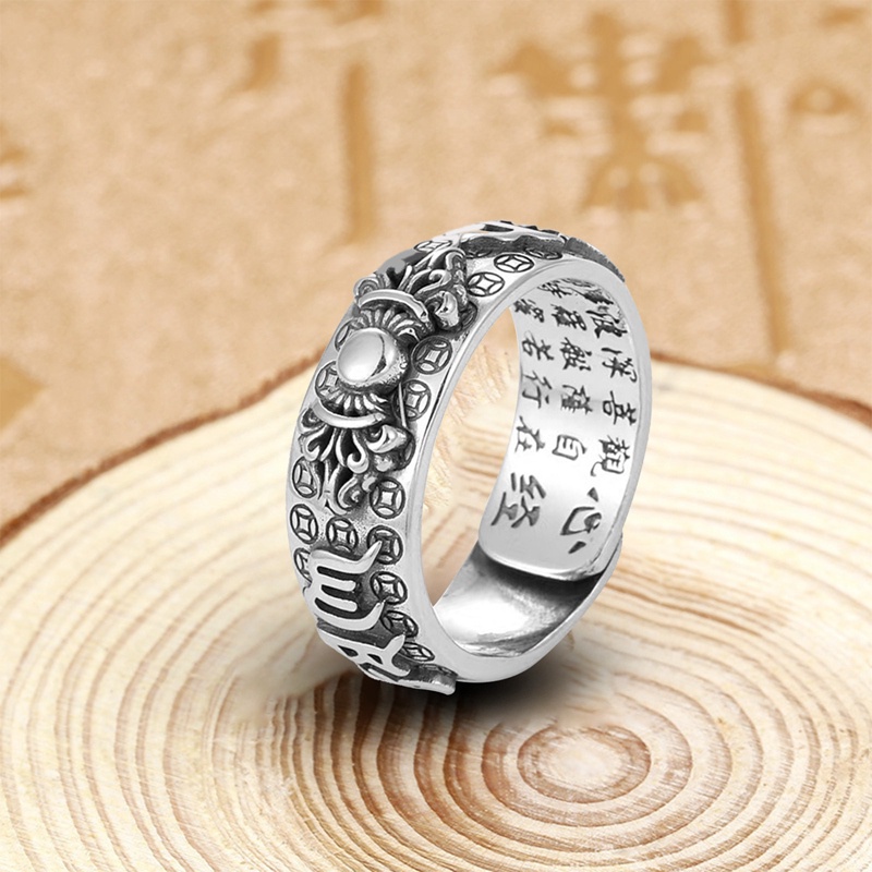 Mantra Feng Shui Attract Wealth Lucky Open Ring Buddhist Adjustable Ring