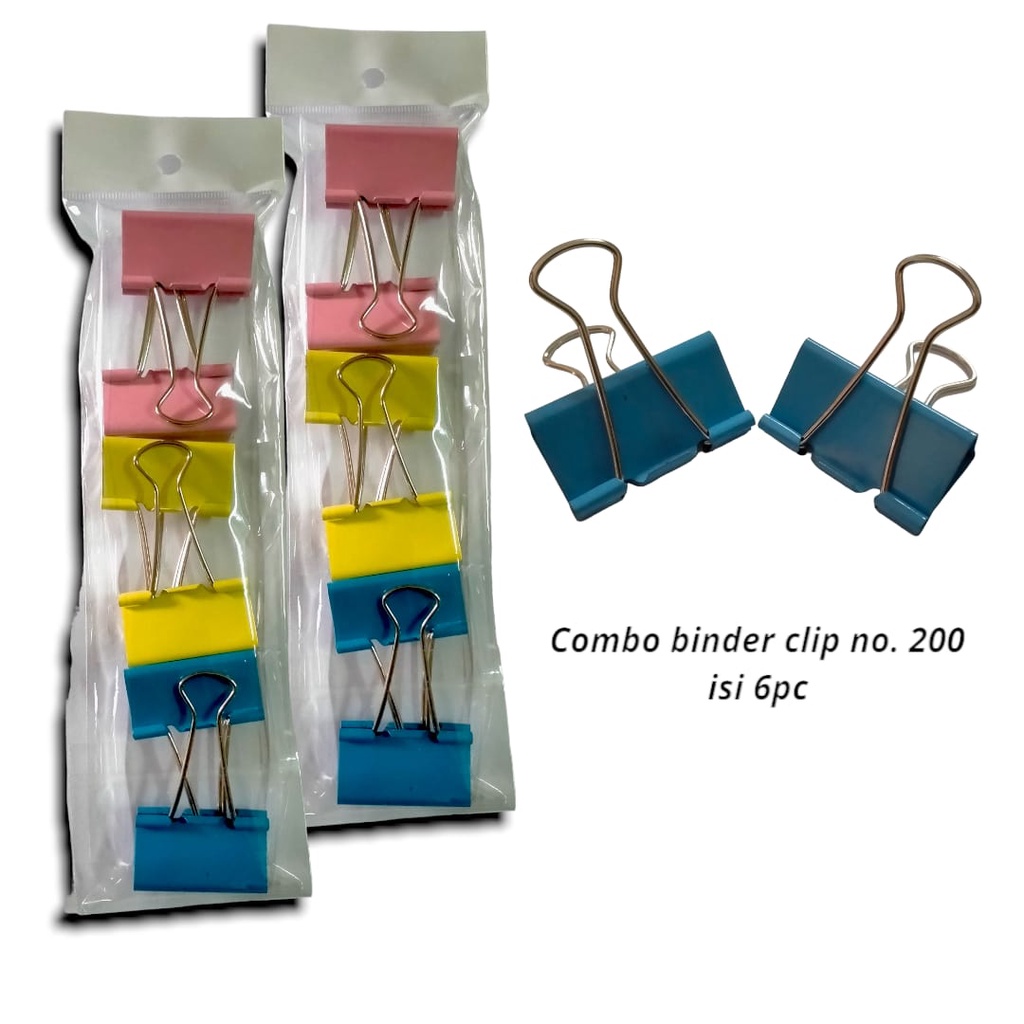 

KLIP PENJEPIT KERTAS WARNA MEDIUM NO.200 COLOR BINDER CLIP ISI 6 PCS