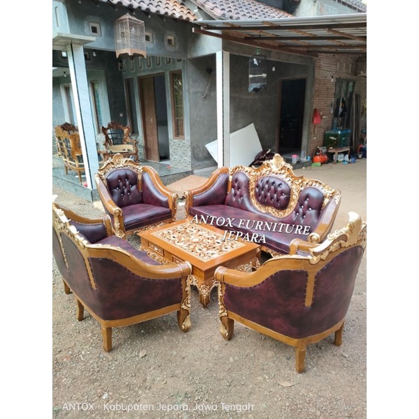 kursi sofa tamu kayu jati ukiran ganesa mebel Jepara