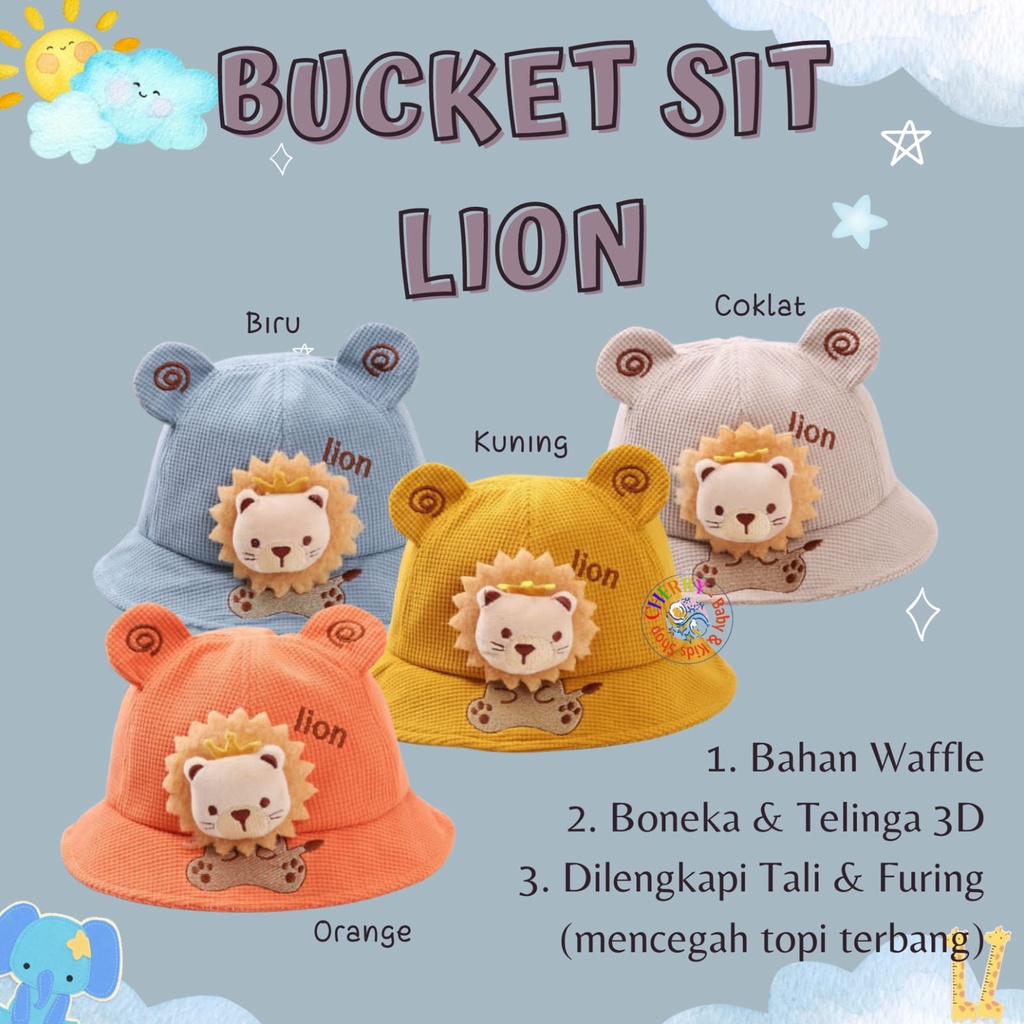 Topi Bucket Anak Unisex 1-4 Tahun Waffle Anak Lion Sit Unisex CBKS VC