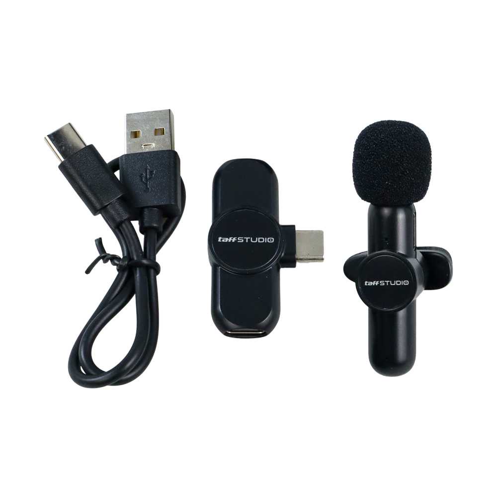 TaffSTUDIO Microphone Clip On Wireless Lavalier Lapel Mic Mikrofon Vlogger Livestreaming Video Recording USB Type C Dan Lightning Single Mic - HA85