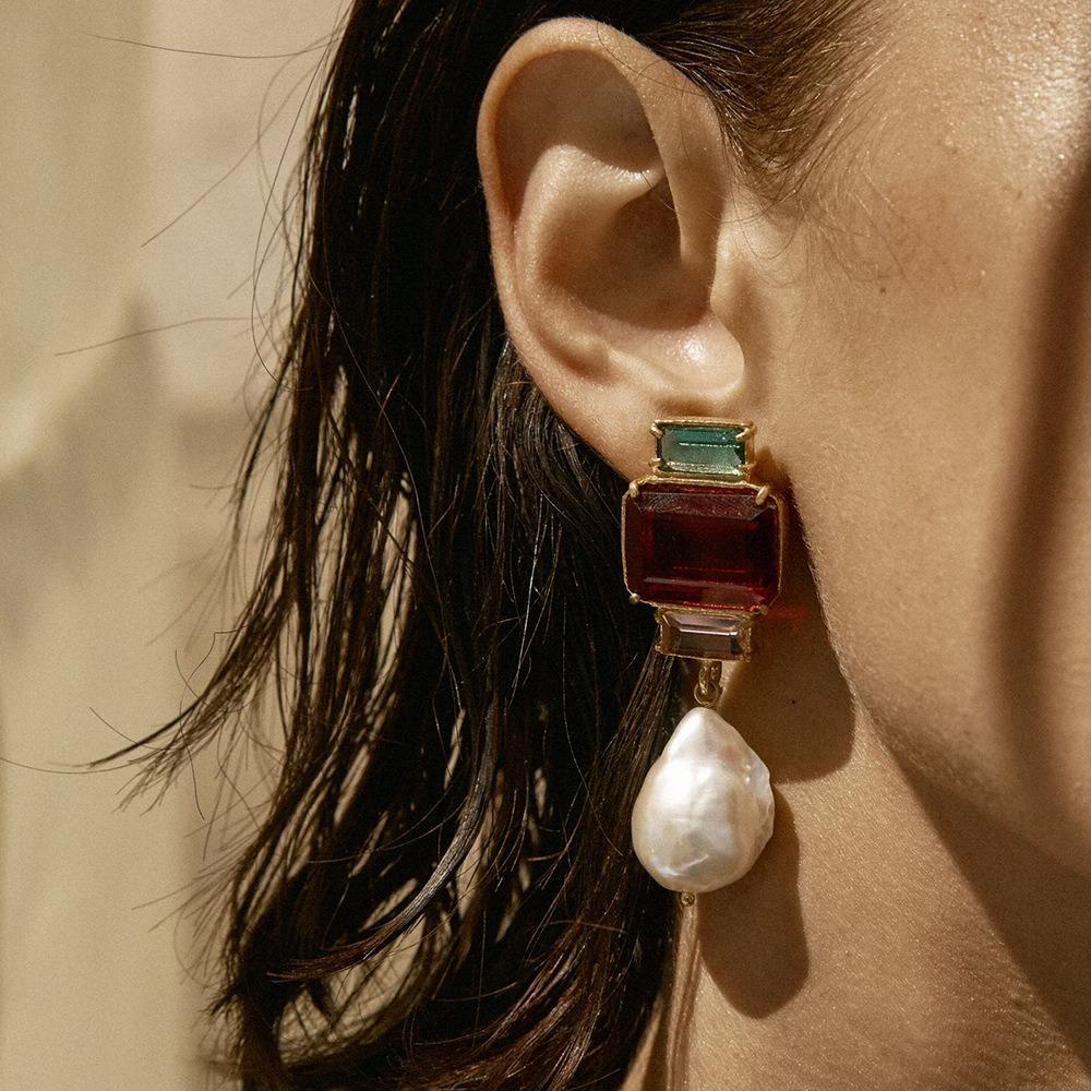 Needway   Wanita Anting French Aesthetics Mewah Geometris Zirkon Vintage Kuno Ear Drop
