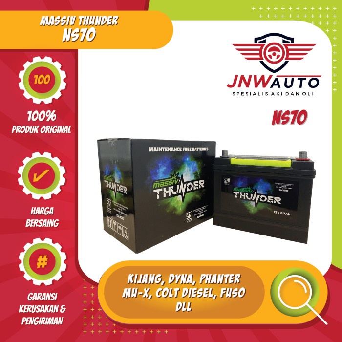 Aki Massiv Thunder NS70 u/ Mobil Kijang, Dyna, Colt Diesel, Fuso, MU-X