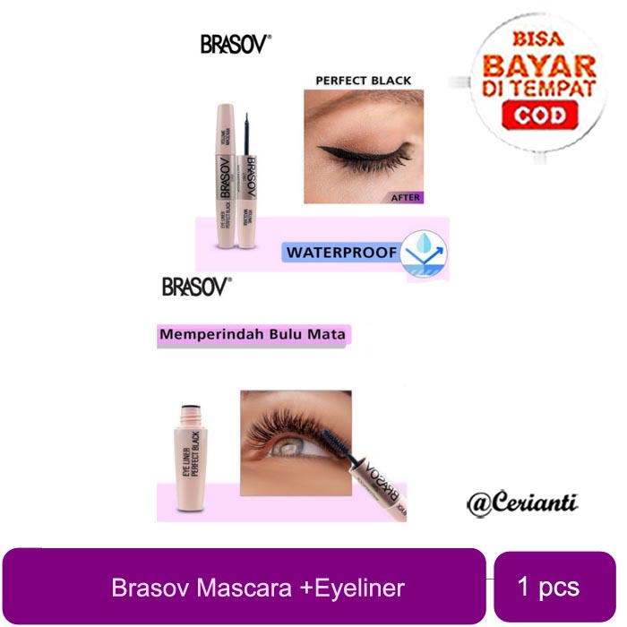 [MASCARA + EYELINER | 2IN1 | BPOM] BRASOV Volume Mascara dan Eyeliner 2 in 1 MakeUp Waterproof_Cerianti