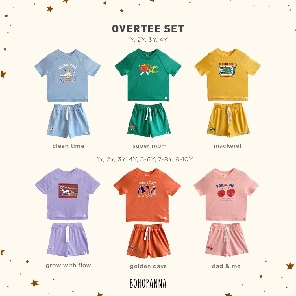 BOHOPANNA Overtee Set Setelan Anak Unisex 1-10 Tahun