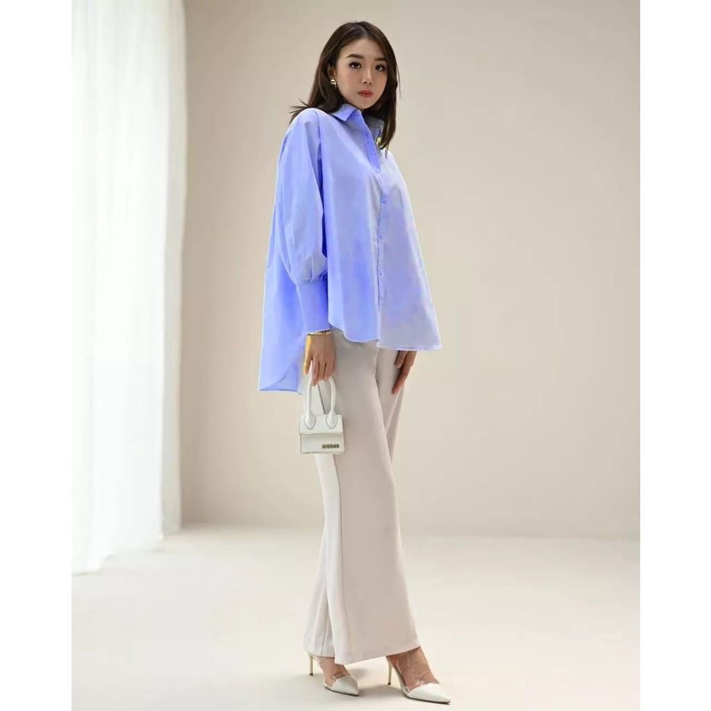 Atasan Wanita Kekinian Kemeja Oversize Wanita Bahan Katun Paris Kemeja Polos Jumbo Ld120 cm Venna Blouse Korean Style