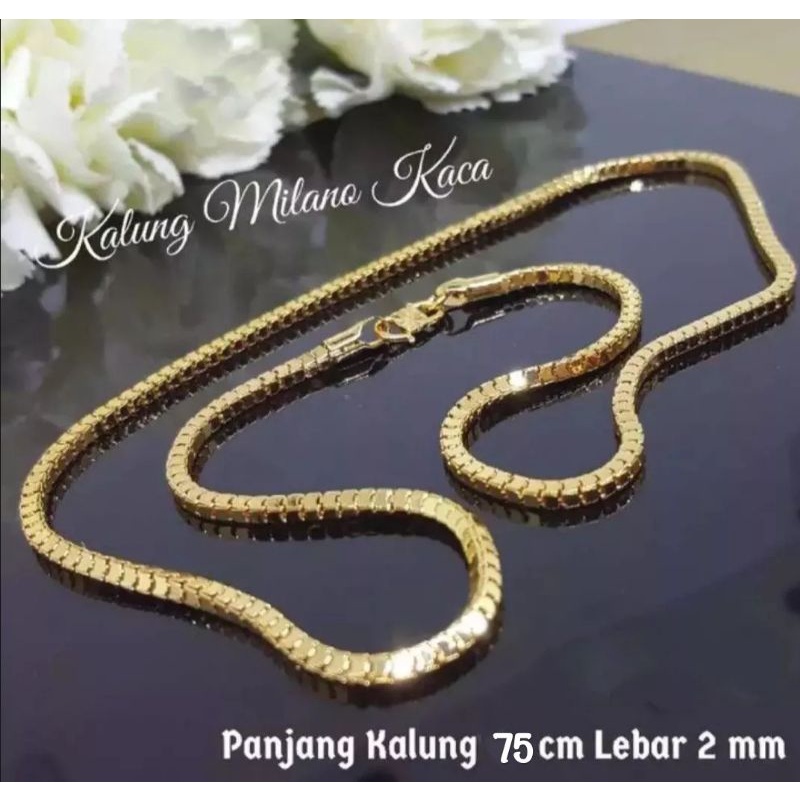 Kalung Milano Titanium Berlapis Emas 24k Kalung Panjang 75cm,60cm,45cm Kalung Milano Pria,Kalung Wanita Kalung Hijab