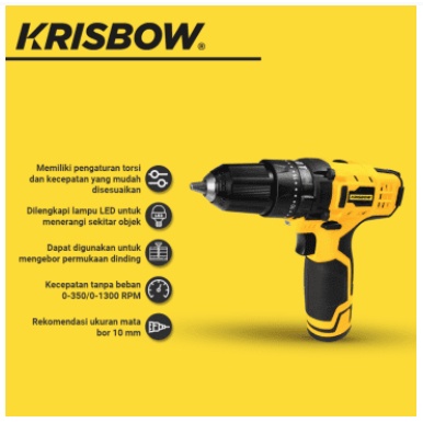 Krisbow Bor Listrik Cordless 10 Mm 12v/bor