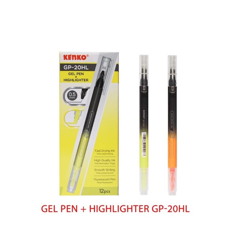 

Gel Pen Pena Jel + Highlighter Penanda GP-20HL kuning dan Orange