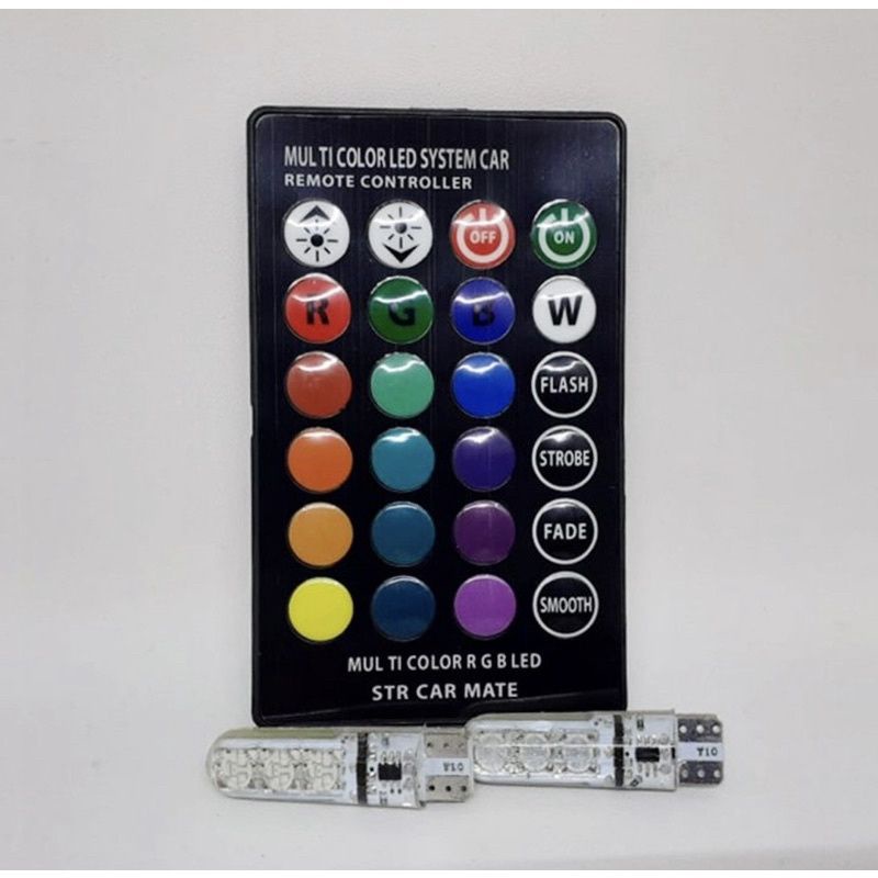 LAMPU LED T 10 MOTOR MOBIL RGB 6 MATA 16 WARNA HARGA SEPASANG+REMOT