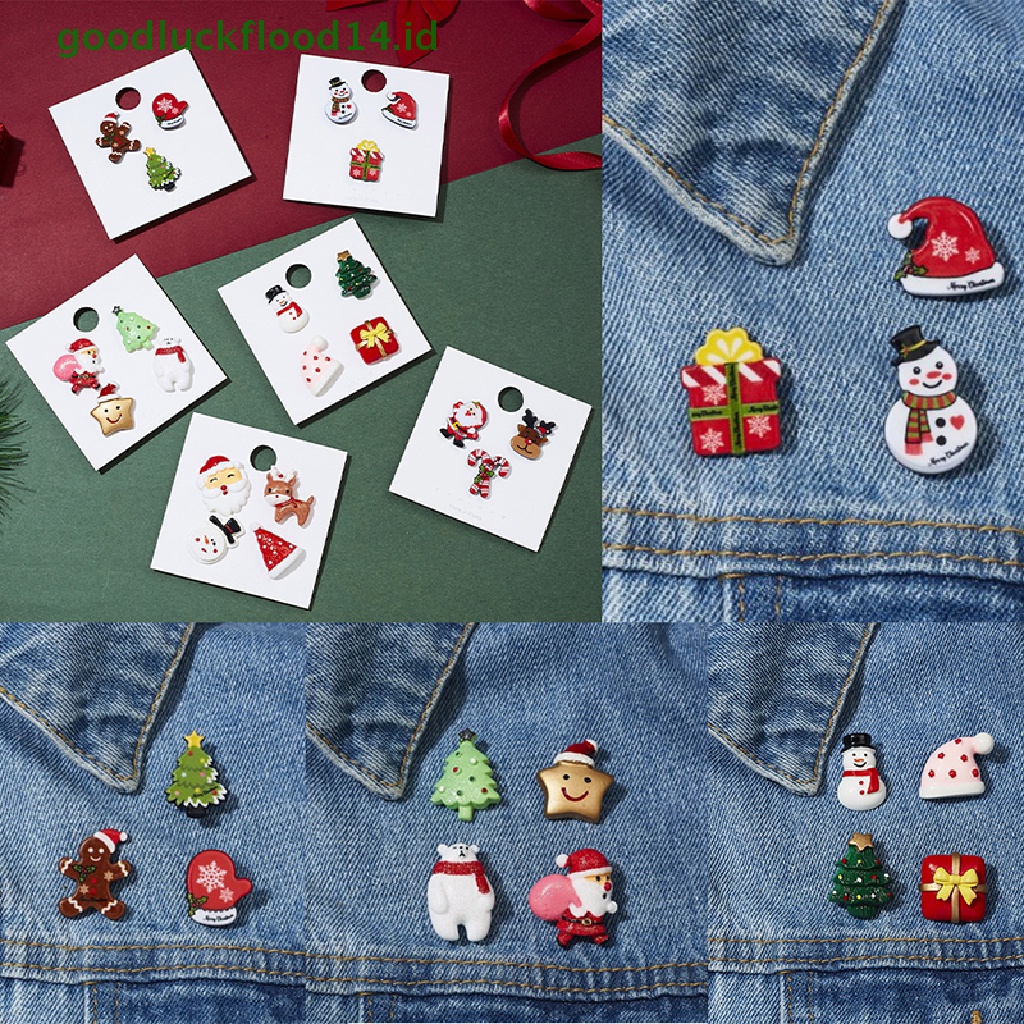 [GOOGFOUR] Set Bros Natal Trendy Santa Claus Elk Snowman Brooch Badges Pin Untuk Wanita [Atasan]