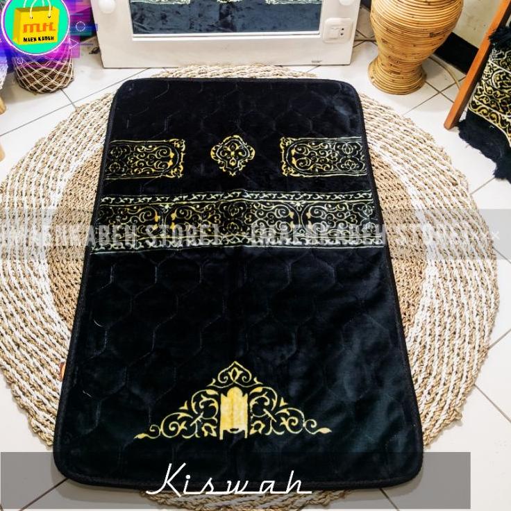 Sajadah Busa Bulu Tebal Import Warna Khusus Hitam-Sajadah Dewasa Kiswah Empuk Ukuran besar 70x110cm 