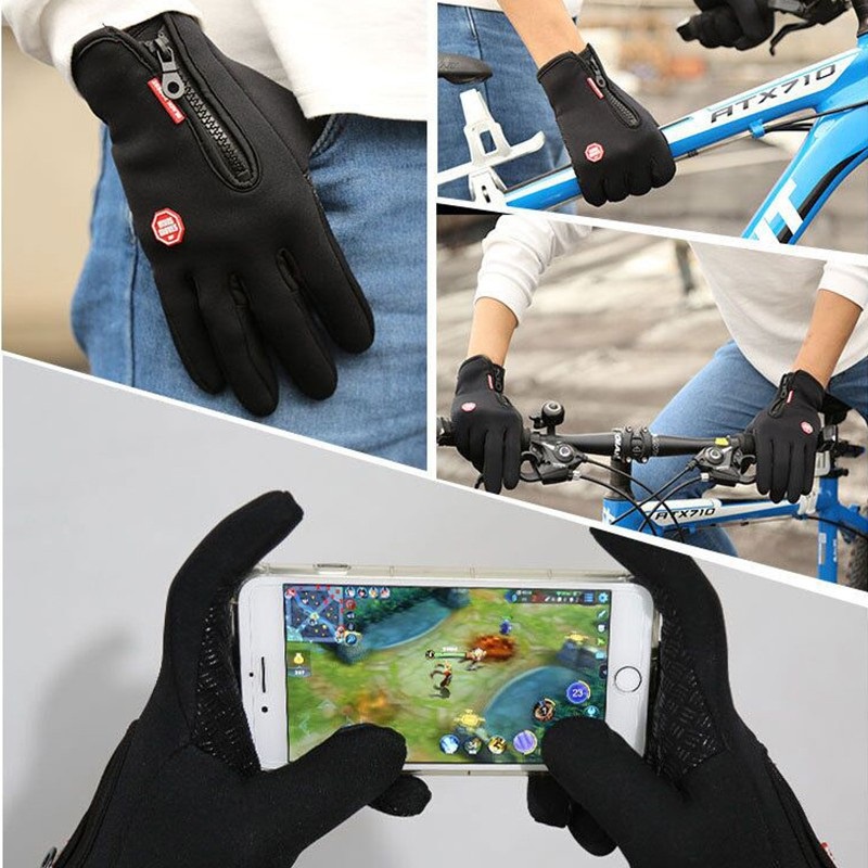 (COD) Sarung tangan Sepeda Motor Touchscreen HP handphone Zipper Resleting Waterproof Dengan Zipper Gym Sport Gloves