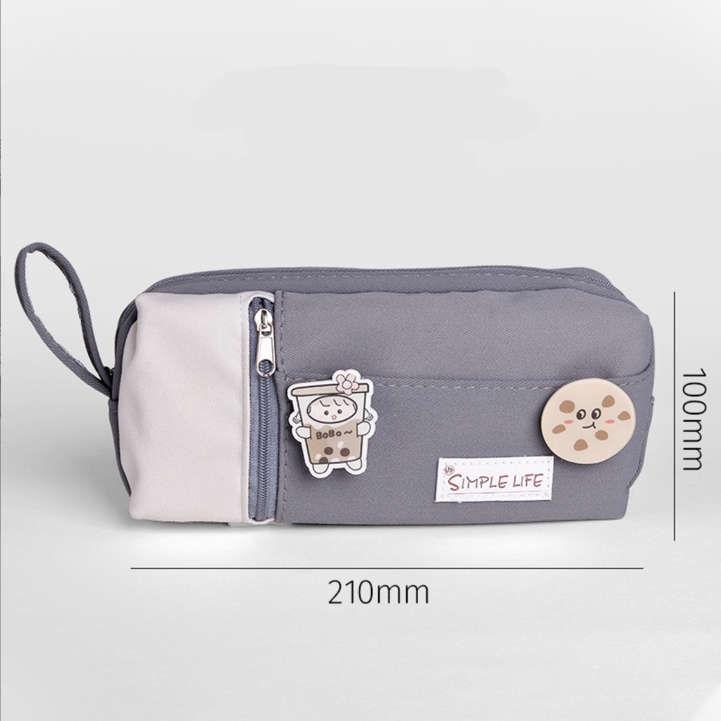 TXS04 Korean Pen Pencil Case Kain QiWi Label Water Resistant Kotak Tempat Pensil TKM