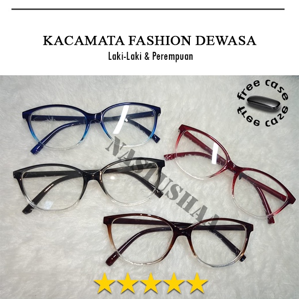 Kacamata Fashion Normal Retro Gradasi Bingkai Cat Eye Kacamata Lensa Bening Pria Wanita Unisex FREECASE