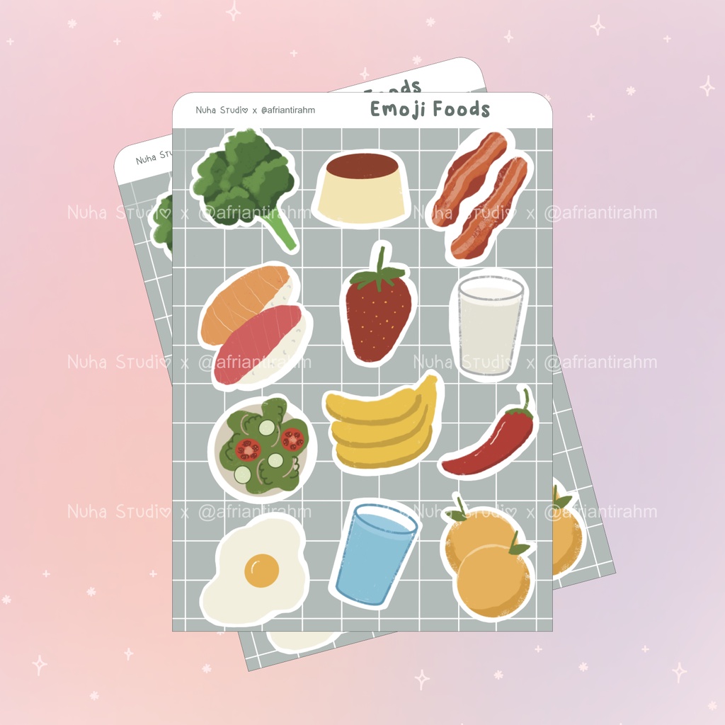 

Sticker by afriantirahm | Emoji Foods Makanan Broccoli Brokoli Puding Bacon Sushi Strawberry Susu Milk Salad Pisang Banana Egg Telur Lemon | Aesthetic Sticker Estetik Stiker HP Laptop Botol Cute Waterproof Scrapbook Diary Journal Bujo Anti Air