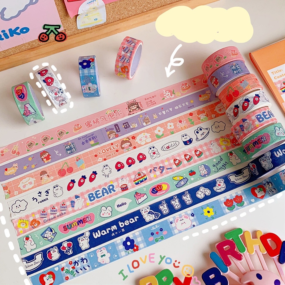 Untuk Anak-Anak Perlengkapan Sekolah Jurnal DIY Kerajinan Dekoratif Diary 100 cm Kantor Dekoratif Pita Perekat Bahan Kertas Alat Tulis Kartun Beruang Scrapbooking Persediaan Stiker Tape