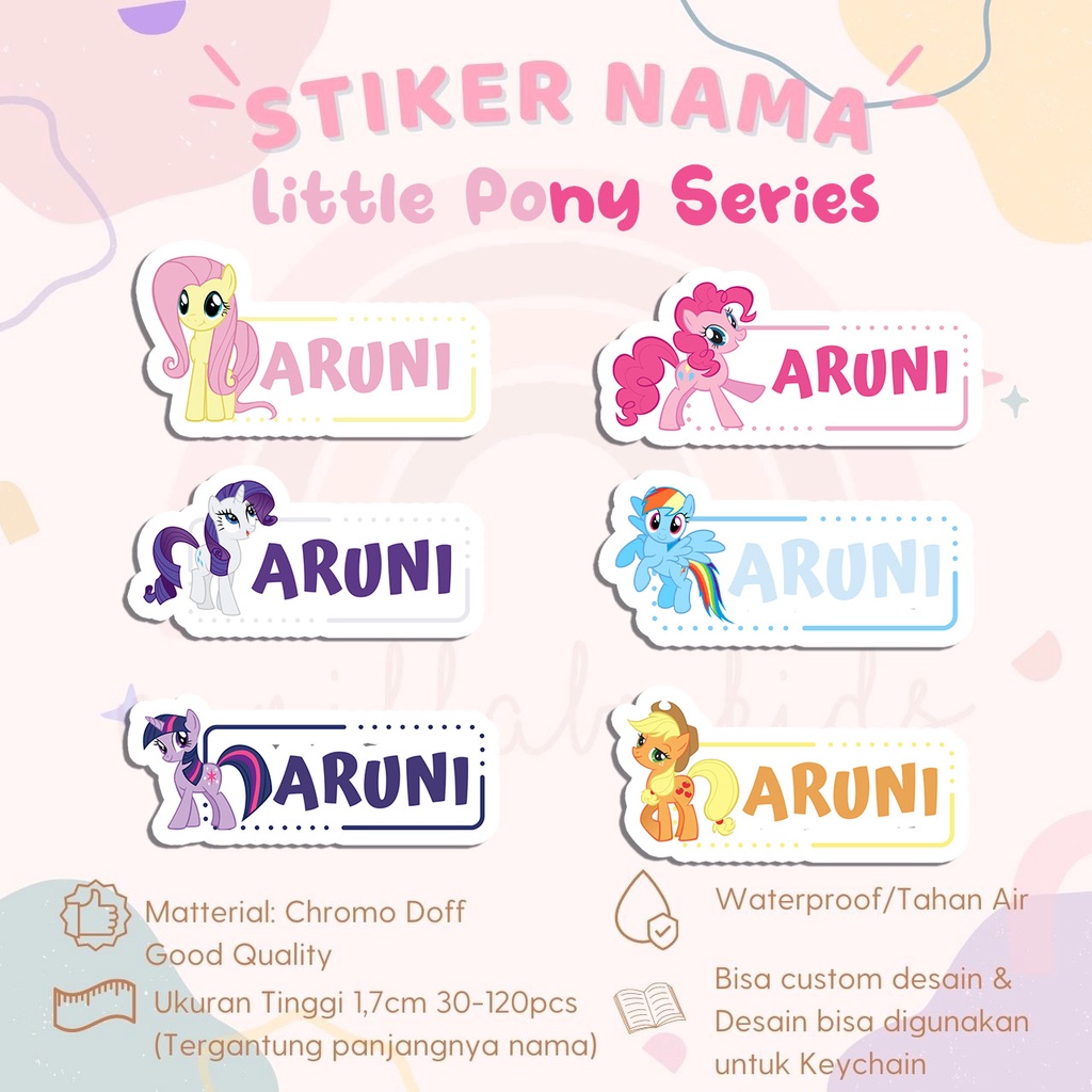 

vanilabeekids | STIKER KISS CUT | STIKER NAMA ANAK | LABEL NAMA | WATERPROOF | TAHAN AIR | STIKER VYNIL | LITTLE PONY
