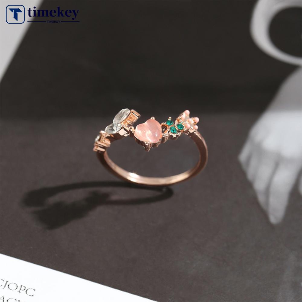 Timekey Fashion Niche Cinta Merah Muda Cincin Berlian Sederhana Terbuka Adjustable Alloy Ring Perhiasan Aksesori Untuk Wanita J4N6