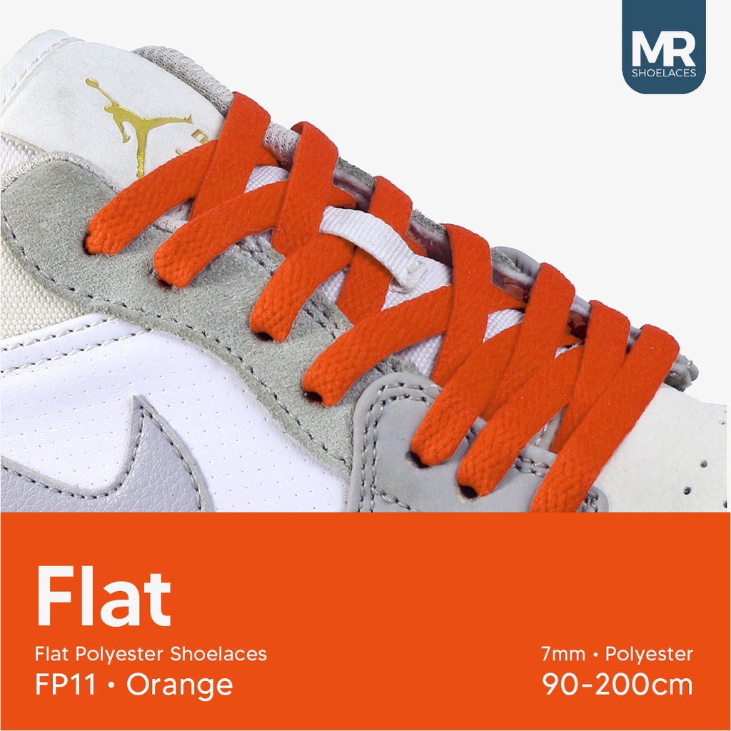 Original MR Shoelaces FP11 Jingga Orange Tali Sepatu Pipih Flat 7mm 90cm-200cm Polyester Premium Shoelaces