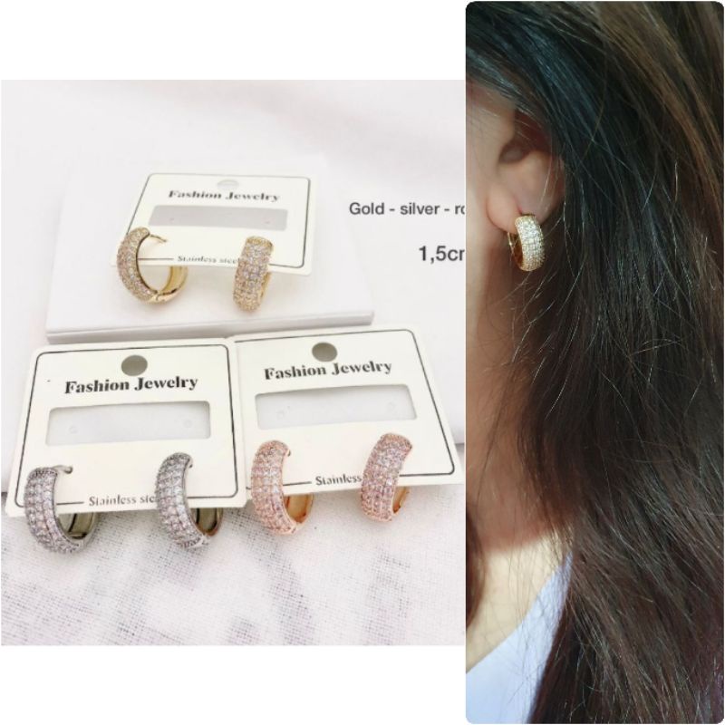 Anting Titanium asli Anti karat anti alergi mata tanam Earring Stainless steel Premium Quality At72