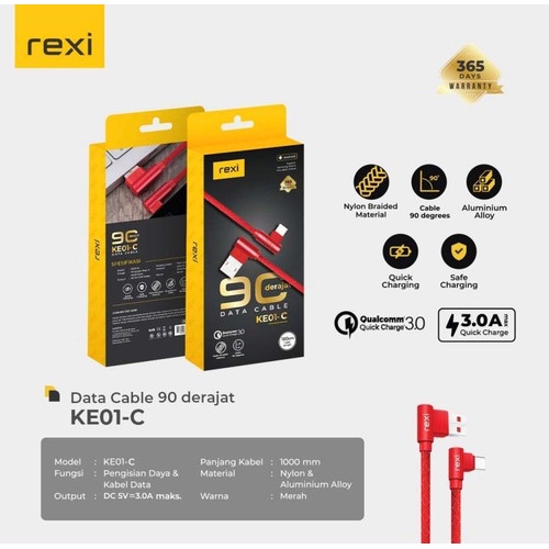 KABEL DATA REXI 90 DERAJAT KE01-C (TYPE C) DAN KE01-M (MICRO ) USB 2.4A Fast Charging CABLE