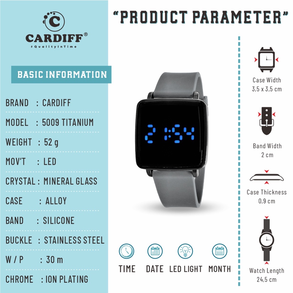 CARDIFF Jam Tangan LED 5009 | Digital | Tahan Air | 3ATM