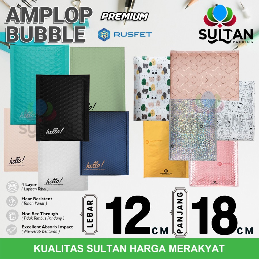 

AMPLOP BUBBLE MAILER 12x18cm WRAP ENVELOPE RUFSET PREMIUM TERMURAH SATUAN