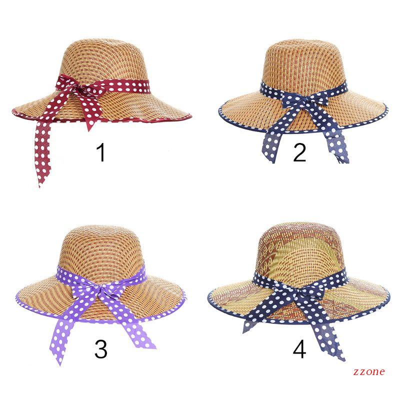 Zzz Sedotan Wanita Vintage Gaya Country Musim Panas Untuk Topi Matahari Warna Kontras Polkadot Pr