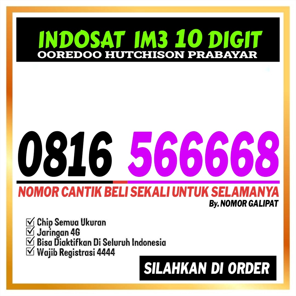 NOMOR CANTIK INDOSAT IM3 10 DIGIT 4G LTE SERIES KWARTET