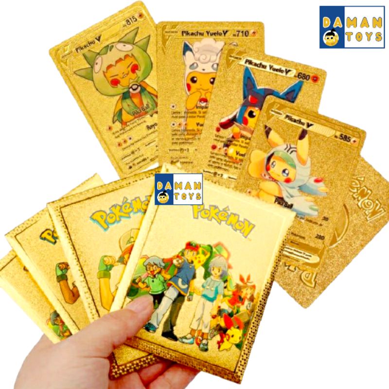 Kartu Pokemon 10pcs Bahan Metal Emas Silver Bahasa Inggris