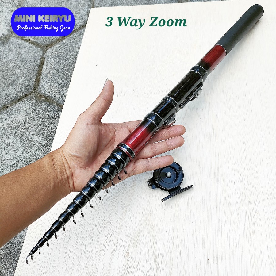 Joran Pancing fullset mini kekiryu 450 zoom + reel, bisa disetel panjang pendeknya