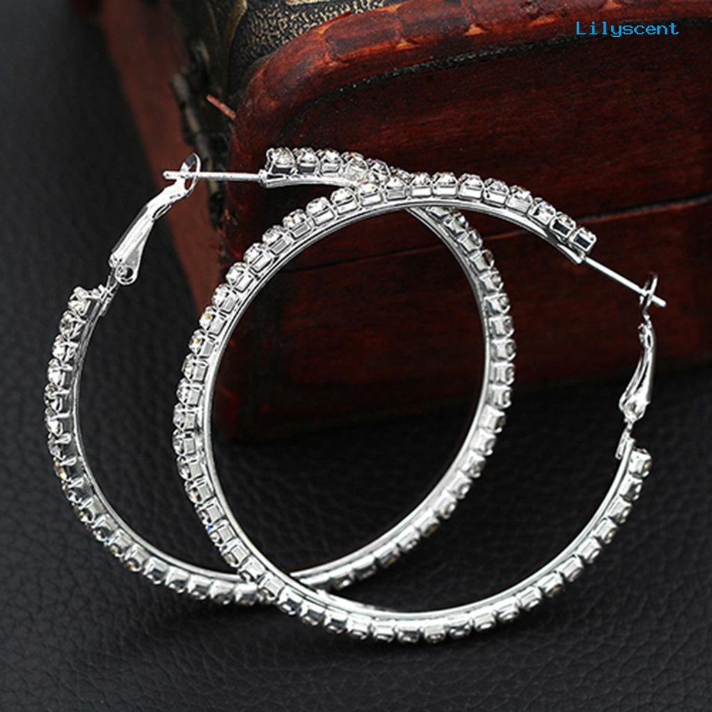 [LS] 1pasang Anting Cirle Berlian Imitasi Dekorasi Perhiasan Alloy Wanita Anting Hoop Besar Untuk Ulang Tahun Pary