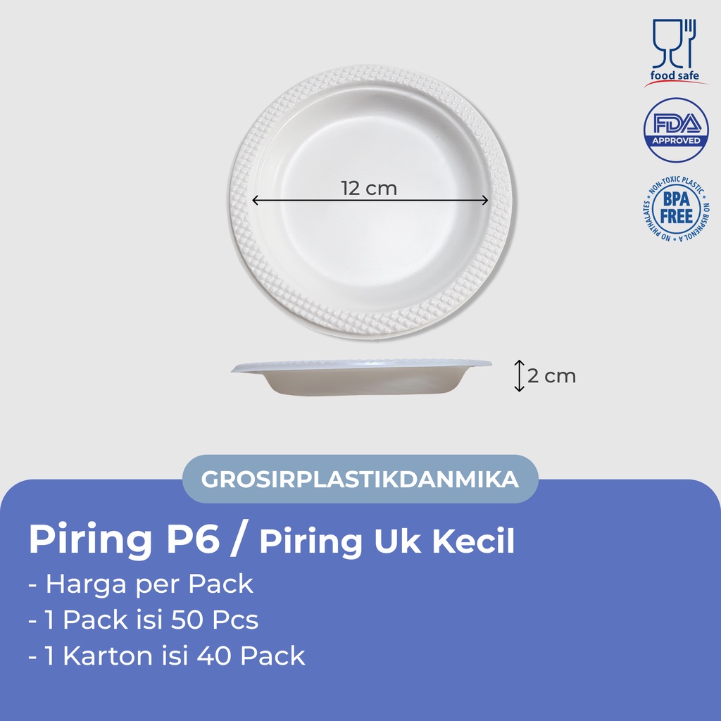 PIRING PLASTIK KECIL P6 / PIRING PLASTIK PUTIH SUSU UKURAN KECIL ISI 50 PCS