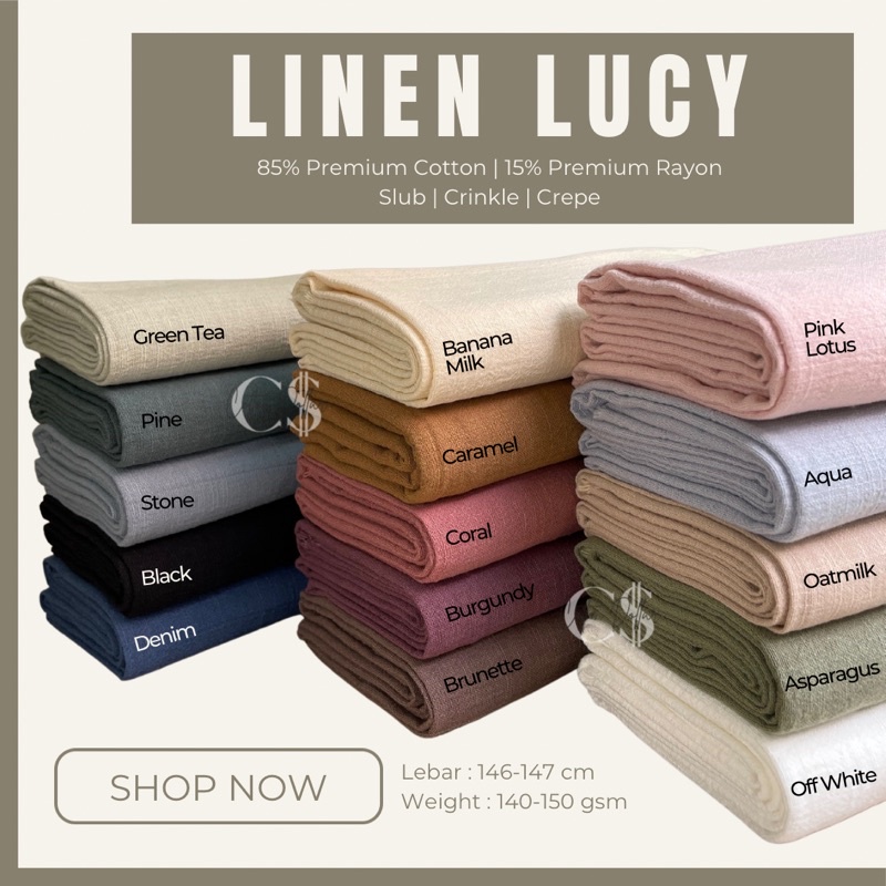 KAIN LINEN LUCY SLUB CREPE CRINKLE COTTON RAYON PREMIUM GRADE A ECERAN YARD / ROLL