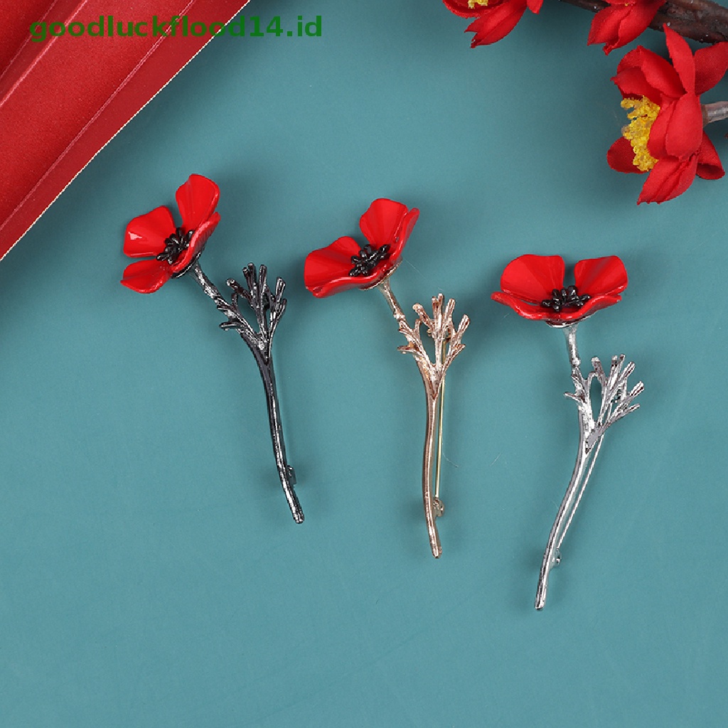 [GOOGFOUR] 1pcs Retro Kreatif Poppy Bunga Bros Jas Pakaian Kemeja Kerah Pin Brooch [Atasan]