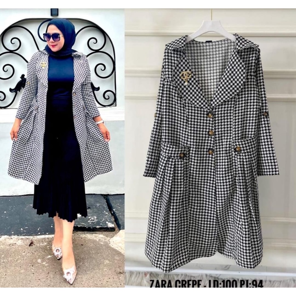 Long Blazer / Coat Houndstooth Hitam Putih